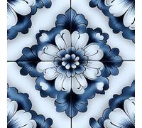 Blue Retro Floral Wallpaper Self-Adhesive 0.4×10 m Geometric Pattern Matte Contact Paper Removable Thicken Waterproof Canvas Peel and Stick Wall Paper for Home Decoration Furniture Renovation