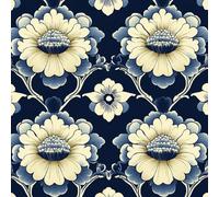 Blue Retro Floral Wallpaper Self-Adhesive 0.4×10 m Geometric Pattern Matte Contact Paper Removable Thicken Waterproof Canvas Peel and Stick Wall Paper for Home Decoration Furniture Renovation