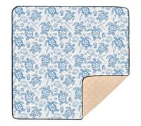 Blue Retro Sea Turtle Baby Play Mat for Floor, 127x127 CM Playpen Mat,Thicken Soft Non-Slip Tummy Time Mat for Toddlers and Infants