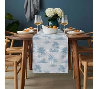 Blue Retro Tropical Table Runner 13x60 inch Palm Trees Old Newspapers Summer Plant Cotton Linen Dining Table Runner Ideal for Dresser Kitchen Coffee Tables - Machine Washable