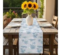Blue Retro Tropical Table Runner 13x72 inch Palm Trees Old Newspapers Summer Plant Cotton Linen Dining Table Runner Ideal for Dresser Kitchen Coffee Tables - Machine Washable