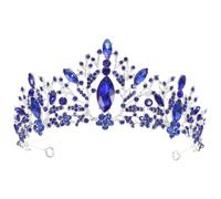 Blue Rhinestone Bridal Crown Headband for Bridal Shower Engagement | Alloy Crown, Delicate Baroque Style, Glittering Finish, One Piece, for Flower Girl and Pageant Use
