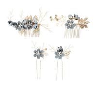 Blue Rhinestone Flower Hair Comb Clip for Wedding Bridal Bun