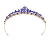 Blue Rhinestone Leaf Crown Headband for Bride Weddings and Prom | Alloy Frame, Romantic Elegant Styling, Crafted for Girls and Special Occasions