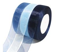 Blue Ribbon 25mm 150 Yards Navy Ribbons for Gift Wrapping Thin Light Blue Ribbons for Crafting Organza Ribbon for Crafts Christmas Tree Wedding Birthday Cake Gift Bows Hair Easter Flower Bouquet