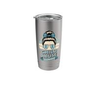 Blue Ribbon Child Abuse Awareness Messy Bun Stainless Steel Insulated Tumbler