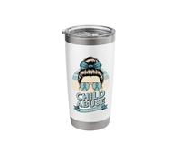 Blue Ribbon Child Abuse Awareness Messy Bun Stainless Steel Insulated Tumbler