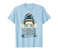Blue Ribbon Child Abuse Awareness Messy Bun T-Shirt