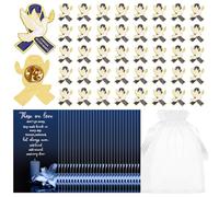Blue Ribbon Dove Pins Memorial Funeral Ribbon Pins Badge Brooches in Forever in Our Hearts with Memorial Poem Cards Organza Bags for Funeral Mourning Event Bereavement Remembrance (Ribbon Dove, 40)