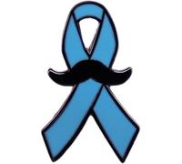 Blue Ribbon Men's Health Awareness Brooch - Beard Badge Mustache Month Blue Ribbon Shaped Hard Enamel Pin for Hat, Jacket, Canvas Bag