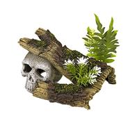 Blue Ribbon Aquatic Ornaments - Skull Log With Plants - Small