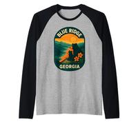 Blue Ridge Georgia Black Bear Mountain Sunset Badge Raglan Baseball Tee