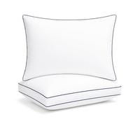 Blue Ridge Home Fashions Medium Firm Down Alternative Bed Queen Size Set of 2 400 Thread Count 100% Cotton, Never-Go Flat Gusseted Supportive Pillows for Back or Side Sleepers, Standard, White 2