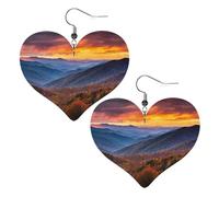Blue Ridge Parkway Mountains Elegant Leather Heart-Shaped Earrings-Fashionable And Unique Accessories For Everyday Wear