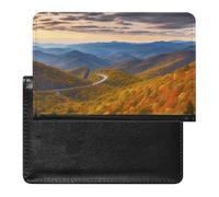 Blue Ridge Parkway Mountains Passport Holder Premium PU Leather Passport Cover Portable Travel Passport Protector Case Unisex Travel Essentials Document Organizer for Vacation Business Trips