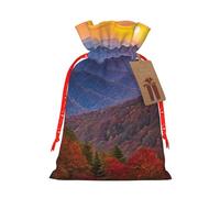 (Blue Ridge Parkway Mountains) Print Christmas New Year Candy Gift Bag, Red Xmas Ribbon Drawstring Bags for Kids Xmas Holiday Eve Presents M Size