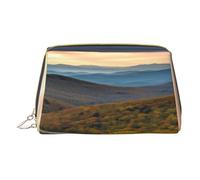 (Blue Ridge Parkway Mountains) Print Pu Leather Makeup Bag with Zipper Pocket Compact Organizer for Travel/Purse