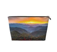 Blue Ridge Parkway Mountains Printed Leather Travel Toiletry Makeup Bag with Gold Zipper for Women on the Go