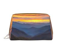Blue Ridge Parkway Mountains Zipper Closure Leather Portable Waterproof Cosmetic Bag for Home Travel to Organize Toiletries Sundries