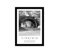 Blue Ridge Parkway Travel Print Virginia Wall art Black and white Poster A4 Print in Black frame 24.5 X 33cm (9.6x13inch)