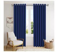 (Blue Ring, 66" width x 72" depth (168cm x 183cm)) Plain Blackout Curtains Ringtop & Pencil Pleat Curtains Thermal Insulated Curtain Pair with 2 Tiebacks