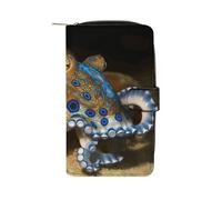 Blue Ring Octopus Leather Wallet,Multiple Card Slots Clip,Multi-Functional Slim Billfold For Men Women