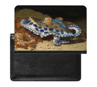 Blue Ring Octopus Passport Holder for Travel Document Holders PU Leather Credit Card Holder Minimalist Front Pocket Wallet Fashion Passport Wallet Cover Case Slim Bifold
