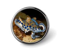 Blue Ring Octopus Round Badge 25mm/1 Inch Metal Buttons Round Badge Pin Button Parts Classic Pin Holders Buttons for Shirts Clothes Individualistic Brooch