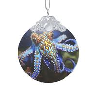 Blue Ringed Octopus Christmas Ornament Silver Crystal Glass Hanging Ornaments for Christmas Tree Hanging Decorations 2025 Gifts Crystal Pendants Suncatcher for Holiday Party Decoration