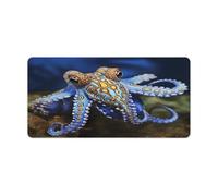 Blue Ringed Octopus Desk Pad Large Washable Desk Mat Non-Slip Rubber Base Smooth Surface Mouse Pads Generic Keyboard Pad Portable Desk Protector for Laptop Computer Mat
