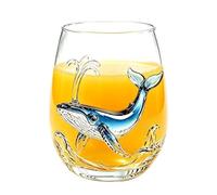 Blue Ringed Octopus Drinking Glass 420ml Clear Novelty Seaside Artistic | Robust Sea Animal Bar Vessel for Ice Water Milk Coffee Housewarming Themed Party Home Office F