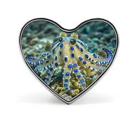 Blue Ringed Octopus Lapel Pin Elegant Heart Shape Brooch Badge Funny Personalized Pinback Button Badge Fashion Cute Heart Brooch Pins for Bag Jacket Clothes Accessories