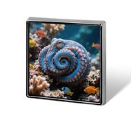 Blue-Ringed Octopus Lapel Pin Square Metal Brooch Pin with Secure Pin Back Fashion Button Badge for Clothing, Hats, Bags Decoration