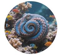 Blue-Ringed Octopus Personalized Jigsaw Puzzles, 195Pcs Custom Wooden Jigsaw Puzzle Round Puzzle Gift Adult