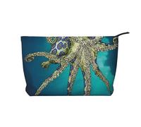 Blue Ringed Octopus Printed Make up Bag for Women Corduroy Makeup Bags Zipper Travel Cosmetic Bags Pouch Organizer