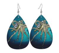 Blue Ringed Octopus Prints Leather Teardrop earrings Pendant Stylish and beautiful Lightweight Dangle for Women Girls