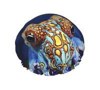 Blue Ringed Octopus Shower Cap Reusable Waterproof Shower Bonnet for Women Men Elastic Band Bath Hair Hat Double Layered Washable Bath Cap for All Hairstyles, Travel-Friendly