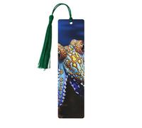 Blue Ringed Octopus Wood Bookmark for Book Lovers Birthday Teachers Gift, Handmade Craft Book Marks Ornaments with Tassel Exquisite Reading Page Markers for Men Women