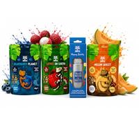 Blue River Crested Gecko Limited Edition Bundle with Mixing Bottle 240ml | One Each of 60g Pouches Lychee on Earth, Blueberry Planet, & Melon Quest