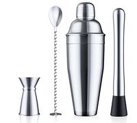 Blue River Water 24oz Cocktail Shaker Set - Martini Shaker with Built-in Strainer, Muddler, Jigger, Mixing Spoon, Recipe Book