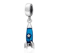 Blue Rocket Charms, fit Pandora Birthday Bracelet, 925 Sterling Silver Out Space Theme Beads, Gift for Astronaut/Boy/Girlfriend