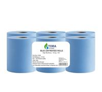 Blue Roll x 6, Kitchen Roll, Blue Centrefeed Paper Tissue Rolls, 2-Ply Embossed, High-Absorbency Hand Towel & Cleaning Rolls for Kitchen, Catering, Washrooms & Commercial Use - TORA PURE