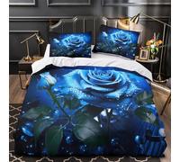 Blue Rose Art Quilt Cover 3D Print Easy Care 3 Pieces Bed Set Hidden Zipper Digital Floral Design Duvet Cover Extra Soft Hypoallergenic for Adults Kids Teens Women Youth Single（140x200cm）