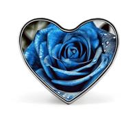 Blue Rose Badges Heart with Button Design, Personalized Picture Pin Brooches, Heart Badge Holders for Decorate Hat Shirt Clothing Bag Accessories