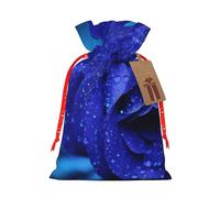 (Blue Rose Blooms) Christmas Burlap Gifts Bag With Drawstring Xmas Linen Burlap Gift Candy Pouch For Wedding Party Festival Decorating S