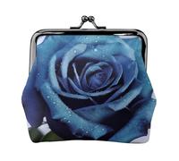 blue rose blooms Coin Purse for Women, Chic PU Leather Mini Change Pouch with Kiss Lock Clasp, Fashion Change Purse Wallets for Coins, Keys, Lipstick, and Earphones