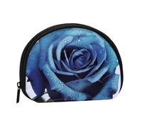 blue rose blooms Coin Purse for Women Men, Chic Mini Change Pouch with Zipper, Small Coin Bag Shell Handbags Fashion Change Purse Wallets for Keys, Lipstick, and Earphones