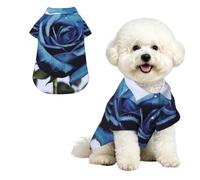 Blue Rose Blooms Dog Shirt Breathable Dog Summer Clothes | X-Large Stylish Dog Beach Outfit - Lightweight Soft Puppy Clothes For Outdoor - Trendy Dog Polo T-Shirts With Pattern