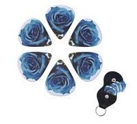 blue rose blooms Guitar Picks 6 Pack, 0.71mm Thickness Celluloid Bass Pick with Leather Guitar Pick Holder Keychain Abstract Art Pics Plectrum for Acoustic Electric Guitar, Ukulele, Bass