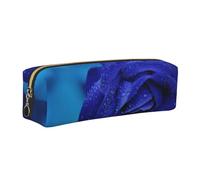 Blue Rose Blooms Leather Pencil Case Art Utensils Storage Bag Makeup Pouch